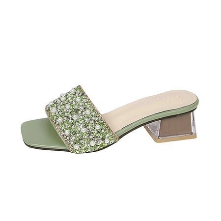 

Qufokar Flip Flops for Women Size 7 Nine Sandals for Women Ladies Shoes Summer Sandals Rhinestone Pearl Breathable Heel Sandals