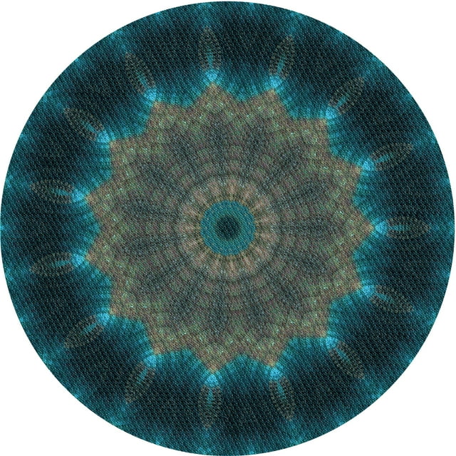 Ahgly Company Tapis Rond Lavable en Machine Intérieur Transitionnel Vert Pierre Aigue-Marine, 6 Pieds Rond