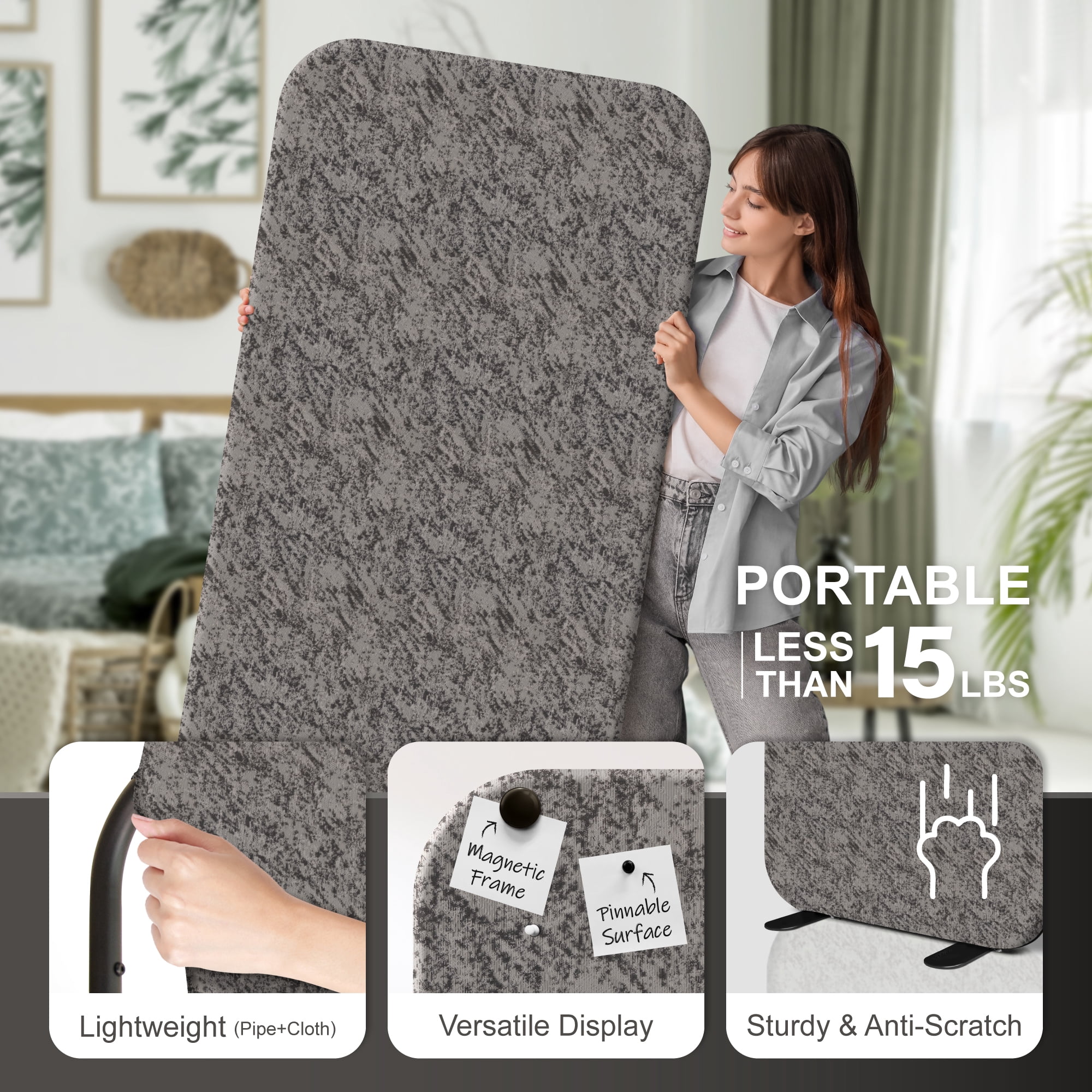 DECOLAB Freestanding Room Divider, Premium Room Partition Panel for Home, Office, Living, Bedroom, Closet, 29"x65", Smokestone