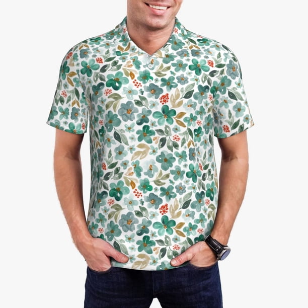Balery Floral In Teal Camisa Polo de Hombre con Estampado, de Manga Corta y Tejido Medio, Camisa Tipo Golf Polo-4X-Large