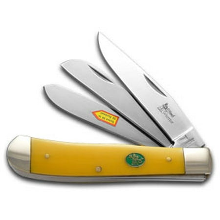 STEEL WARRIOR Yellow Composite Triple Blade Trapper Stainless Pocket Knife Knives