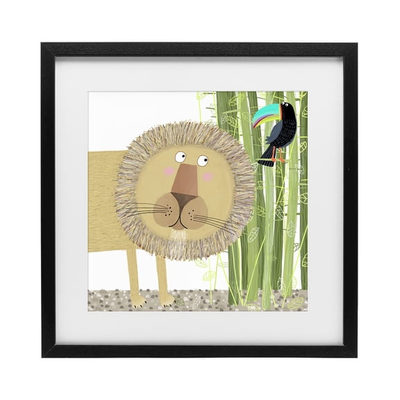 Stupell Industries Contemporary Lion with Bamboo Trees & Toucan Black Framed Print Under Glass, 13 x 13, by Carla Daly