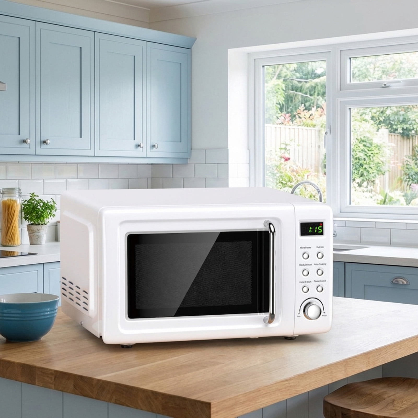 RUIE Retro Microwave Oven,700W 0.7 Cu.ft Countertop Microwave with 5 Power Levels and 8 Auto Cook Menus,LED Display,Child Lock,Compact Microwave for Apartment Dorm Office
