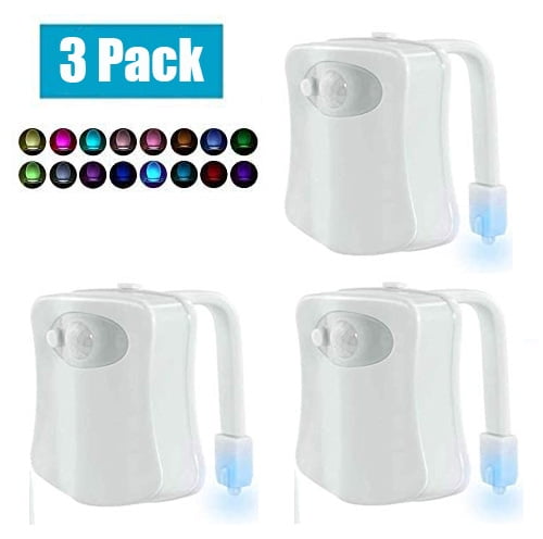 3-PACK Motion Activated LED Toilet Light 8 Color Auto Toilet Bowl Bathroom Kids Night Light Lamp