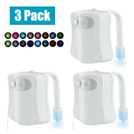 

3-PACK Motion Activated LED Toilet Light 8 Color Auto Toilet Bowl Bathroom Kids Night Light Lamp