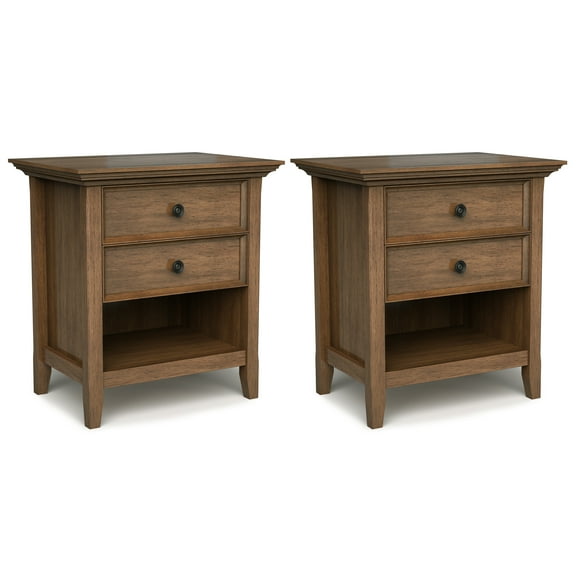 Amherst 24 inch Solid Wood Traditional Bedside Table in Rustic Natural Aged Brown (Set of 2)