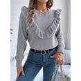 thumbnail image 2 of Cable Knit Striped Sweater for Women Crew Neck Oversized Long Sleeve Pullover Fall Winter Sweater Grey M, 2 of 8