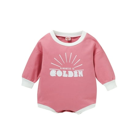 

0-24M Newborn Baby Boy Girl Long Sleeve Round Collar Letter Print Cotton Romper Jumpsuit Spring Autumn Clothes