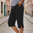 thumbnail image 6 of BUIGTTKLOP Bermuda Shorts for Women Eyelet Knee Length Elastic Waisted Summer Casual Side Split Beach Shorts with Pockets, 6 of 6