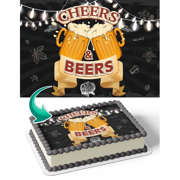 Cheers Beer Drink Edible Image Icing Cake Topper for Quarter Sheet Cake, by TNCT