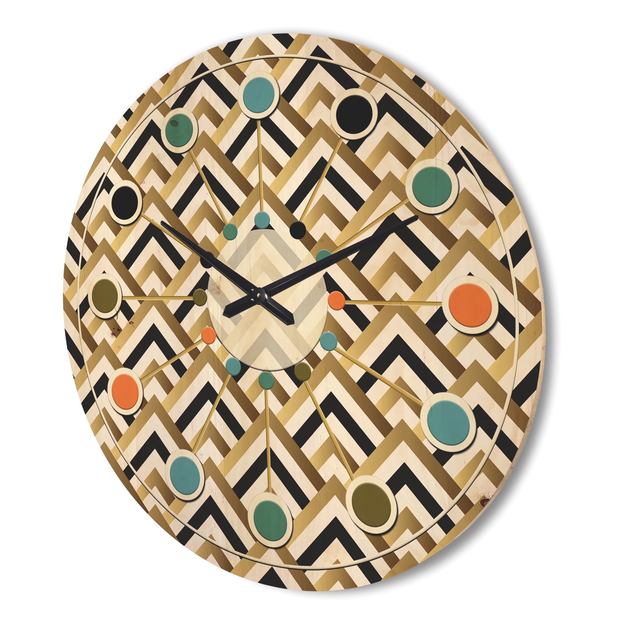 Designart 'White Gold and Black triangle' Mid-Century Modern Wood Wall Clock