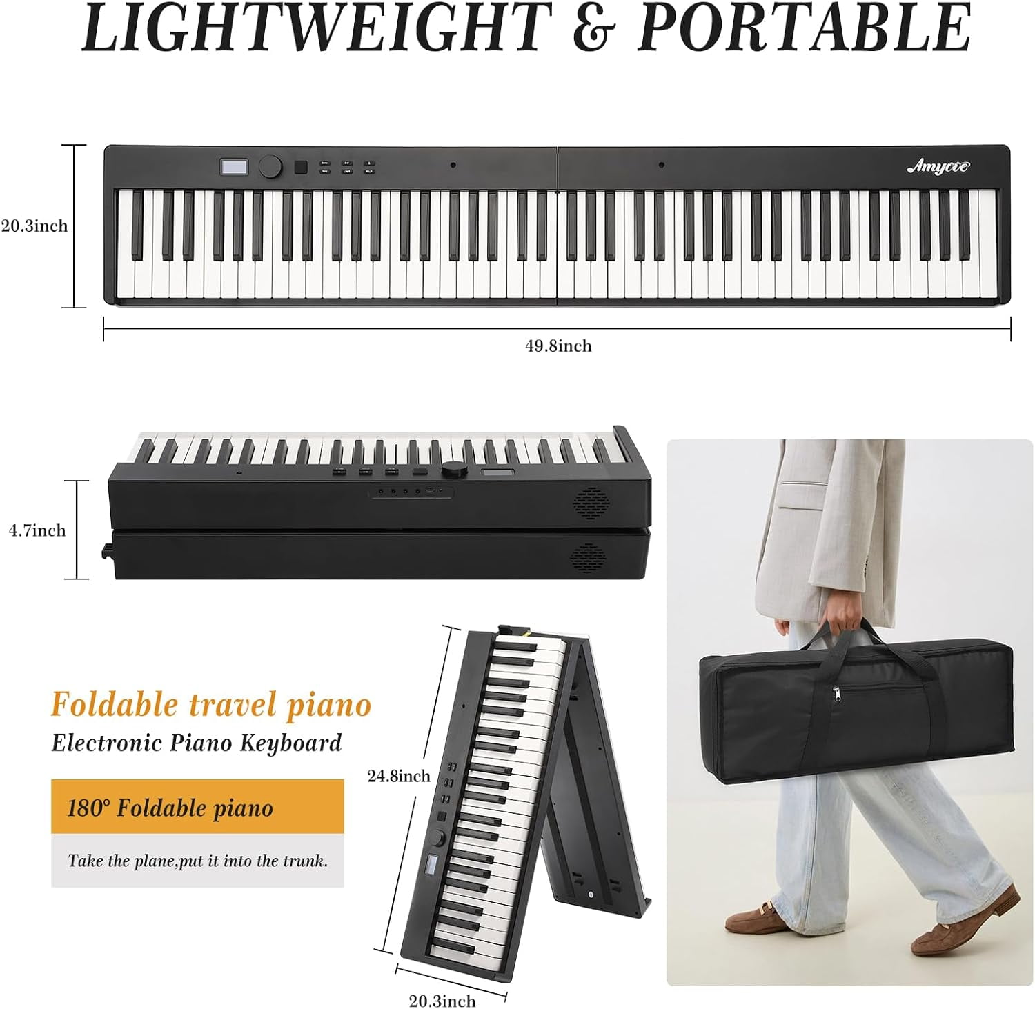 Senfot 88-Key Foldable Piano with Power Adapter, Headphones, Carry Bag, for Beginners & Advanced Players