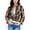 Brown, variant on Women's Long Sleeve Plaid Button-Up Shirt Jacket with Collared Neckline - Large, Black