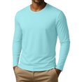 thumbnail image 4 of Dresfit Men's Big and Tall Shirts Solid Color Thermal Shirt Fall Stretch Crew Neck Long Sleeve Athletic Tops 2025 Plain Knit Oversized Pullover Tops Sky Blue S, 4 of 7