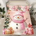 thumbnail image 2 of Manfei Cartoon Christmas Snowman Twin Sheet Sets,Merry Xmas Twin Fitted Sheet,Pink Gold Green Flat Sheet For Girl Boys Kids,Super Cozy Room Decor,3-Piece, 2 of 7