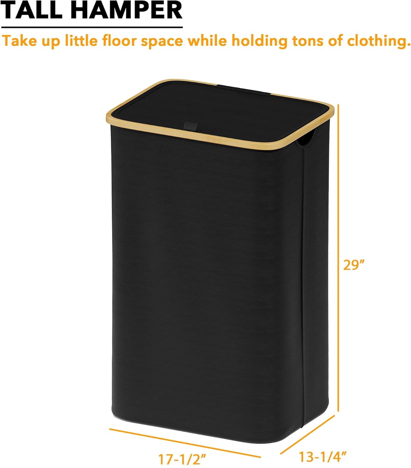 SpaceAid 110L Laundry Hamper with Lid, Large Tall Clothes Basket Bin, Black