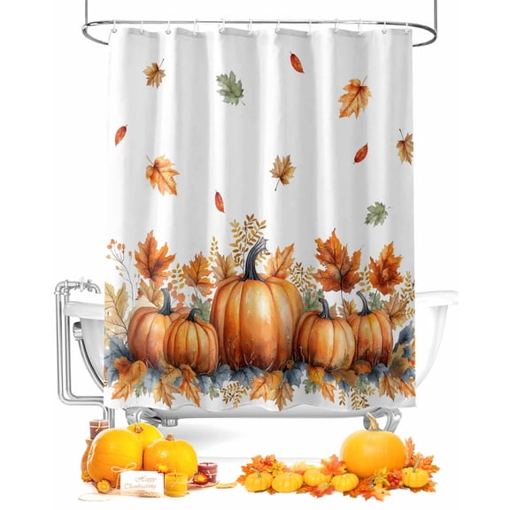 Thanksgiving Pumpkin Shower Curtain Set ,Waterproof Fabric Shower Curtains Maple Leaf Shower Curtains for Bathroom,Bathroom Decor 36"x78"
