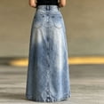 thumbnail image 4 of Morttic Women's Wash Denim Long Maxi Skirt – High Waist Relaxed High Slit Classic Back Pocket Western Streetwear A-Line Skirt Blue，S, 4 of 5