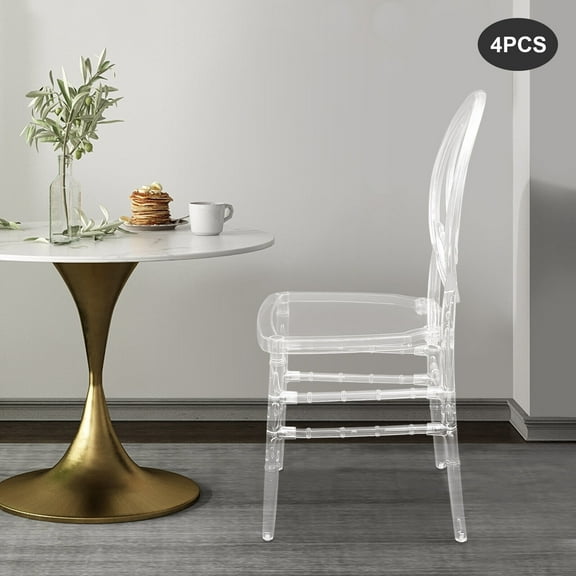 4 Pieces Clear Stacking Chairs, Home Free Standing Clear Dining Chairs, Elegant Party Event Wedding Chairs