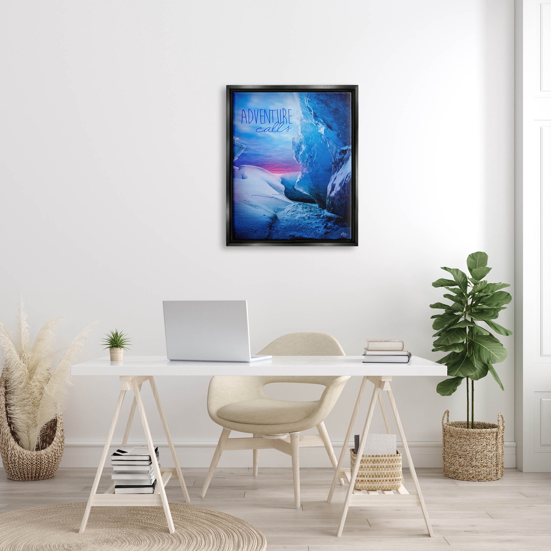 Stupell Industries Adventure Calls Snowy Glacier Graphic Art Jet Black Floating Framed Canvas Print Wall Art, Design by K. Kaufman