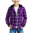 thumbnail image 2 of Jinhomg Boys Girls Hooded Jackets Kids Hoodie Shirts Plaid Button Down Shirt Jacket Fall Fashion Casual Outerwear with Pocket Purple 160, 2 of 8