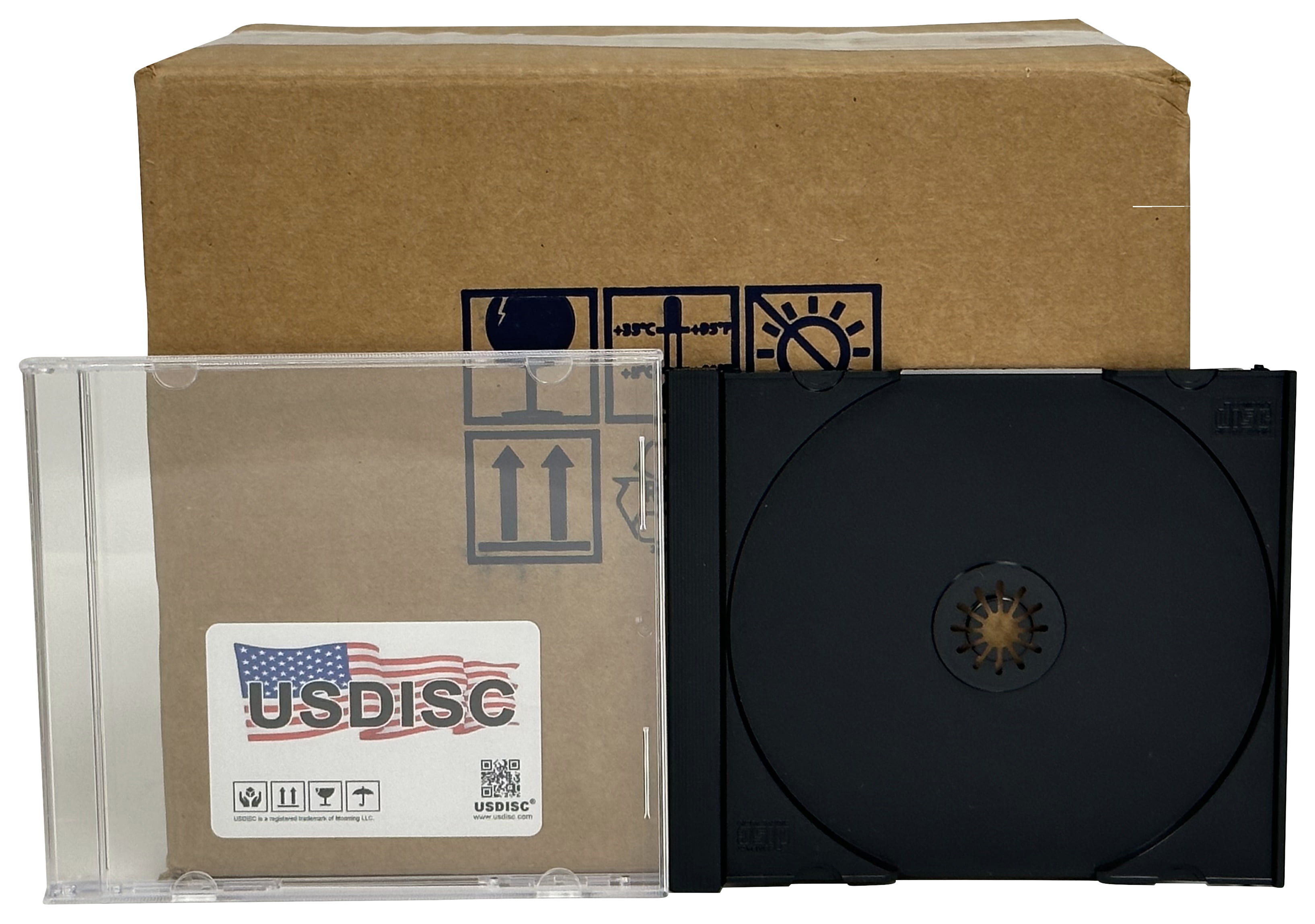 USDISC CD Jewel Cases Standard 10.4mm Unassembled, Single 1 Disc, Black, Pack Of 100