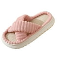 thumbnail image 3 of Oyedens Women's Fuzzy Slippers Cross Band Memory Foam Open Toe House Slippers Bedroom Slides for Women, 3 of 7