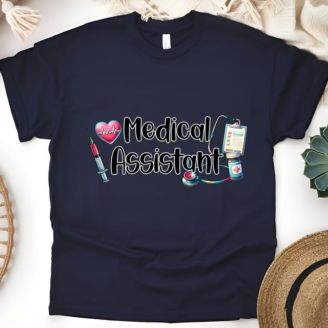 Chandail d'Assistant Médical / Seringue pour Stéthoscope T-Shirt de Soins de Santé, Bleu Marine, Taille M