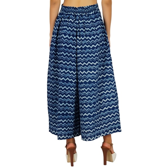 Bimba Womens Designer Pajamas Blue Wide Leg Palazzo Pants Back-Elastic-Waist