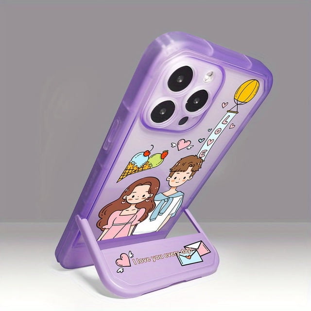 Show Your Love with This Adorable Pink Cartoon Couple Phone Case for iPhone 14 Pro Max/13/12/11/X/XR/XSMax!