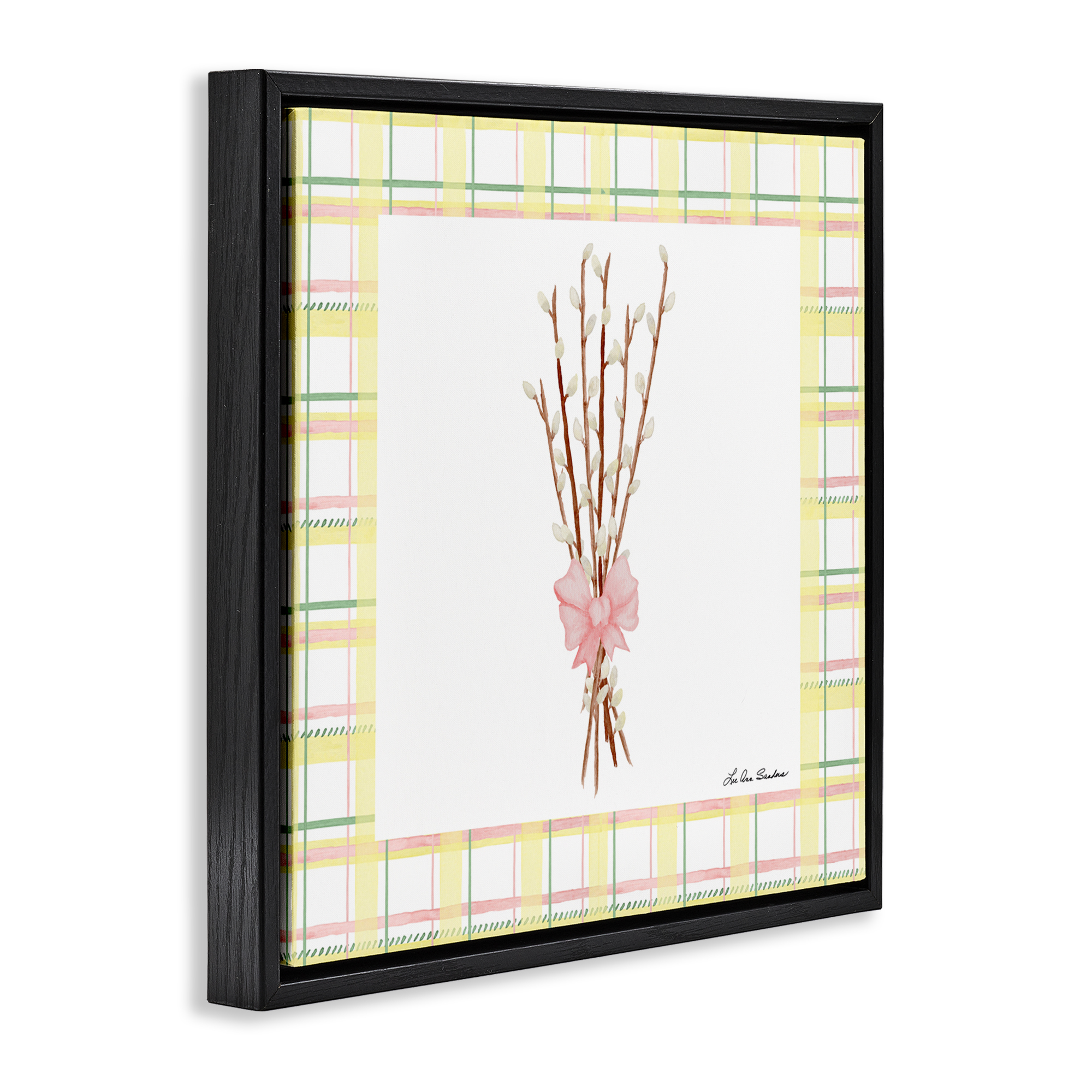 Pastel Spring Pussy Willow Black Framed Floater Canvas Wall Art, design by Lee Ann Sanders