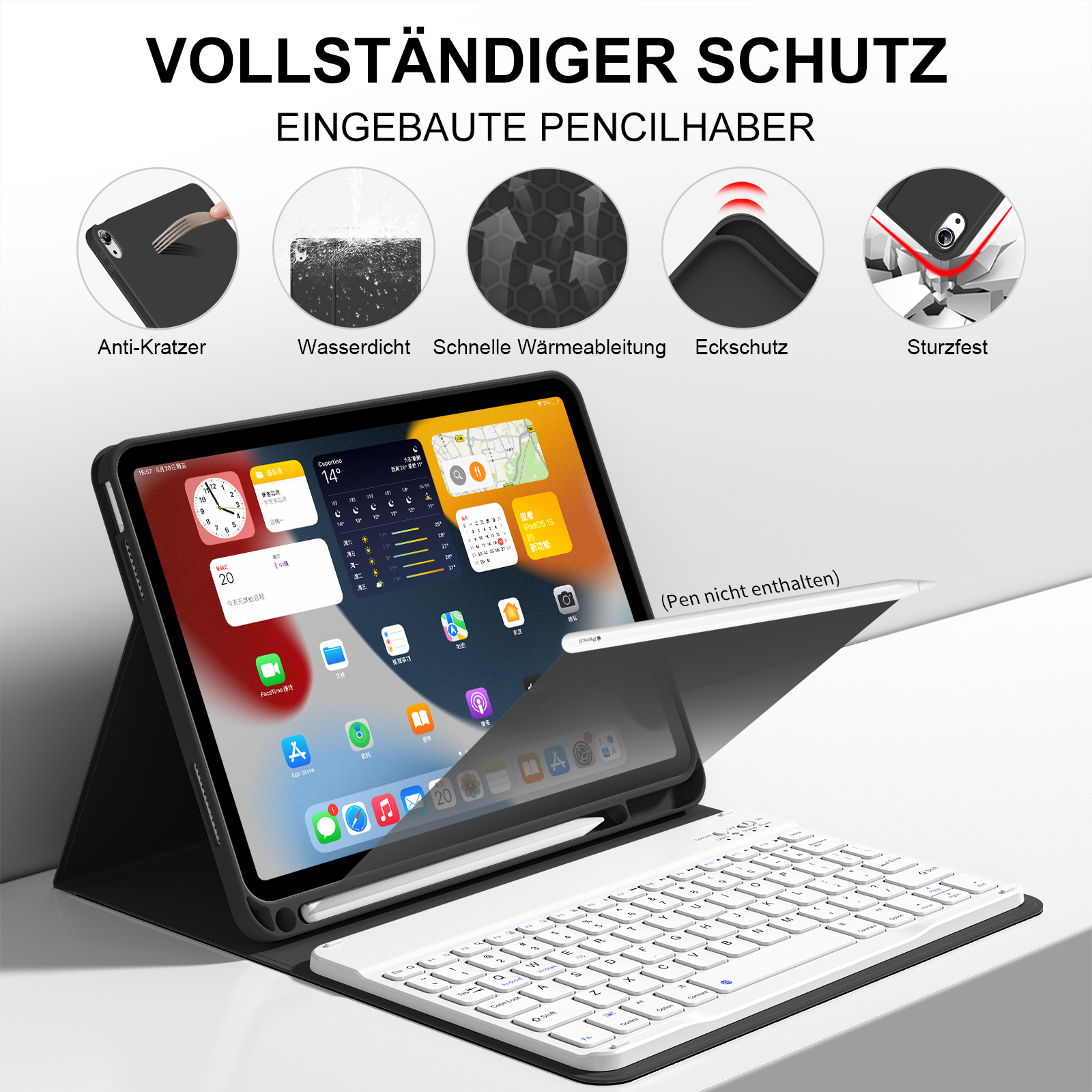 SZPSGC for iPad (A16) 11th Generation Case with Keyboard 11 inch 2025, iPad 10th Generation 10.9 inch Case with Pencil Holder, Multi-Angle Detachable Bluetooth Keyboard,Black
