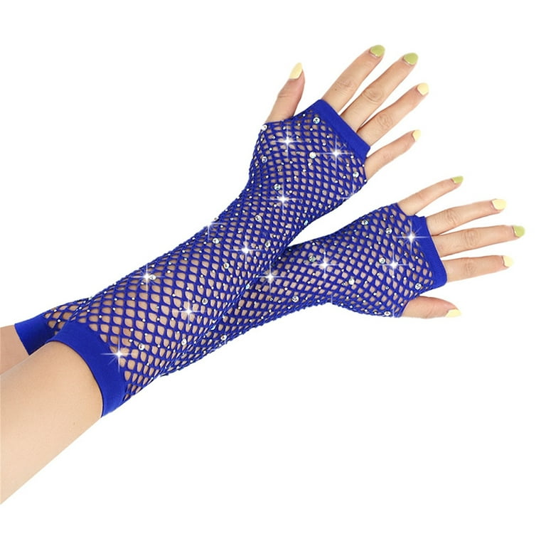 DxhmoneyHX Long Rhinestone Fingerless Fishnet Gloves Steampunk Punk Fish  Net Arm Sleeve Sparkly Glitter Gloves 