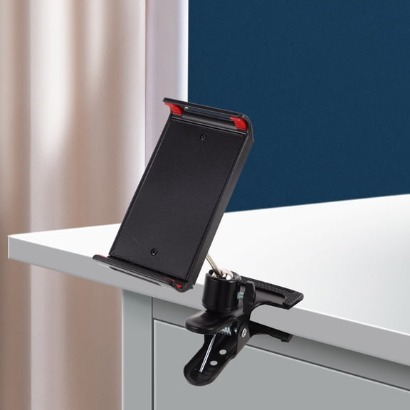 Homoyoyo Black Adjustable Phone Stand Clamp, 360° Rotating Desktop Holder for Office, Home, and Desk Use
