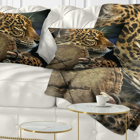 Designart Relaxing Jaguar - Animal Throw Pillow - 12x20