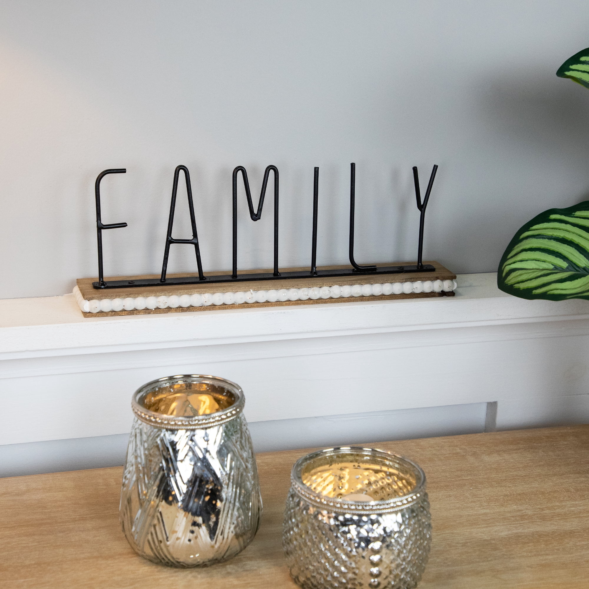 Northlight Metal "Family" Wood and Bead Decoration - 11.5"