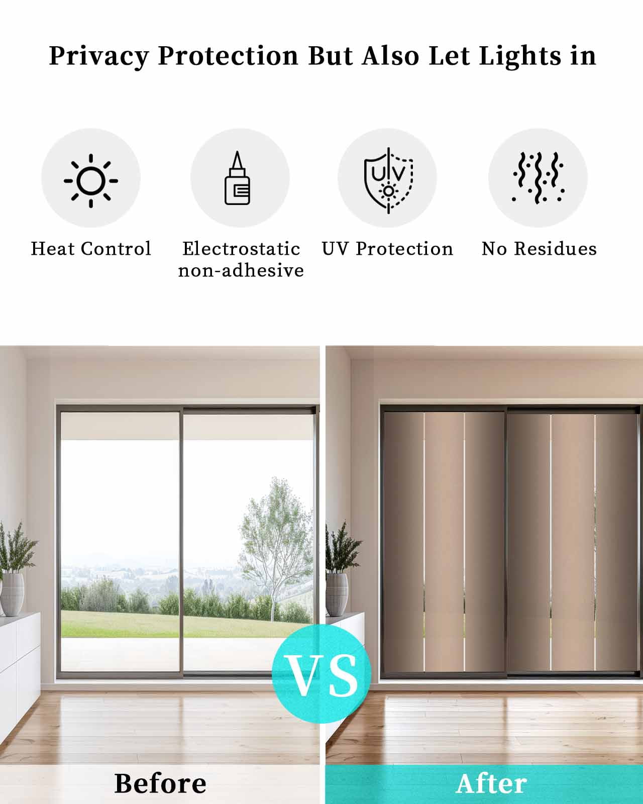Window Privacy Film, Dark Brown Ombre UV Sun Blocking Window Tint Film Heat Control One Way Blackout Window Film, Modern Abstract Gradient Color Art Non Adhesive Static Cling Sticker 19.6x39.3 In