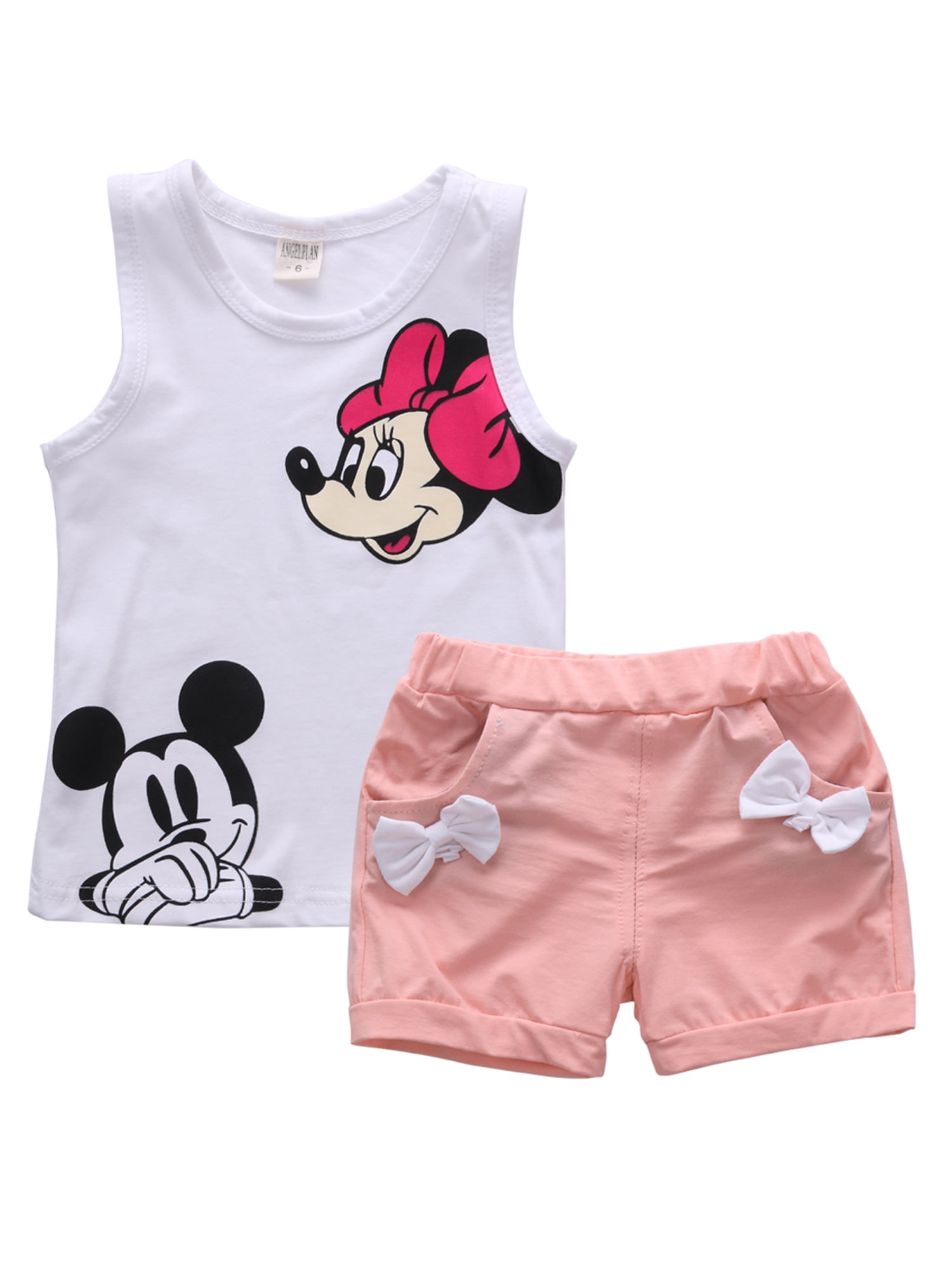 2pcs Toddler Girls Summer Outfits Sleeveless Chiffon Blouse+Shorts Clothes Sets 