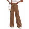 thumbnail image 2 of Women'S Plus Size Drawstring Running Sweatpants Loose Fit Wide Leg Pure Color Athletic Trousers Khaki L, 2 of 8