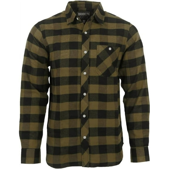 BROOKLYN VERTICAL Unisex Flannel Plaid Button-Down Long Sleeve Shirt with Front Pocket, Casual Everyday Wear, Sizes S–3XL