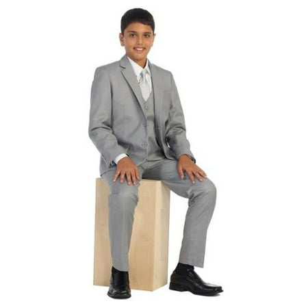 Boys Light Gray Vest Pants Jacket Necktie White Shirt 5 Pcs Suit Set
