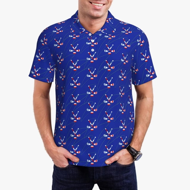 Balery Hockey Camisa Polo de Hombre con Estampado, de Manga Corta y Tejido Medio, Camisa Tipo Golf Polo-XX-Large
