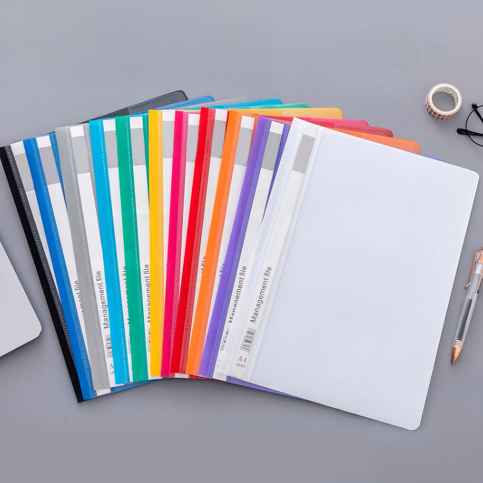OIUR 12Pcs A4 Clear File Folders Punch-Hole Binders with Movable Index Cards Plastic Document Organizer for Office School