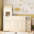thumbnail image 3 of Harper & Bright Designs Twin House Loft Bed with Roof and Roll-Out Desk Desk, Wooden Twin Loft Bed Frame with Drawers and Cabinets for Boys Girls, Space Saving Loft Bed, Beige, 3 of 20