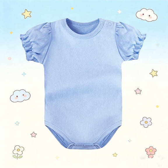 Mgmyaa Unisex Baby Solid Color Short Sleeve Puff Sleeve Jumpsuit for Infants Ages 3-36 Months