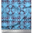 thumbnail image 1 of Soimoi Blue polyester Crepe Fabric Quaterfoil Damask Fabric Prints By Yard 42 Inch Wide, 1 of 1