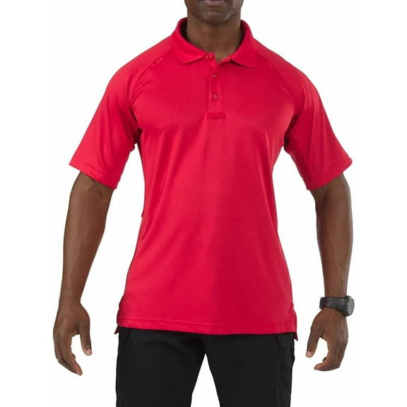 5.11 Work Gear Men's Performance Short Sleeve Polo Shirt, Moisture-Wicking Polyester, Range Red, Small, Style 71049