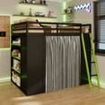 thumbnail image 5 of Harper & Bright Designs Full Size Gaming Loft Bed with Desk & RGB Lights, Full Wood Loft Bed Frame with Storage Wardrobe, Shelves & Blackout Curtains, Black+Green, 5 of 17