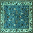 thumbnail image 1 of Ahgly Company Machine Washable Indoor Square Oriental Turquoise Blue Industrial Area Rugs, 3' Square, 1 of 4