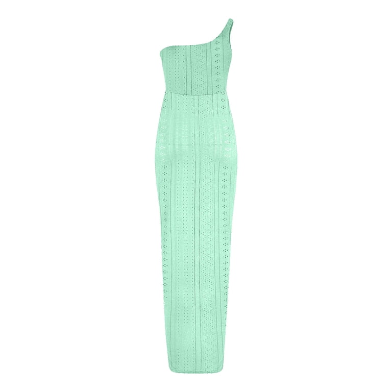 Dezsed Women's Sexy One Shoulder Party Dresses Elegant Classy Bodycon  Formal Evening Dress Solid Color Ruched Midi Dress Mint Green XL
